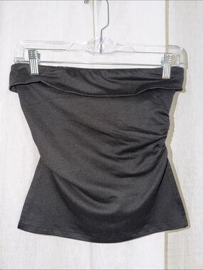 ROMWE XS Black Fold Over Ruched Side Slits Tube Top